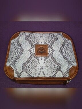 🔥Barrington Edward Jones Snakeskin Tan Leather Cosmetic Toiletry Zip Bag Travel